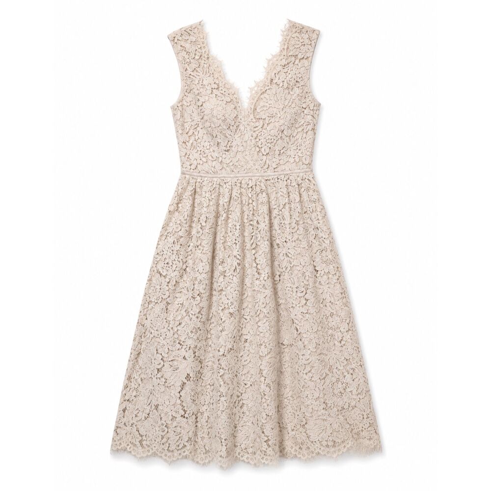 Lulus Lace Fit & Flare Dress Womens XS Champagne Sleeveless Scalloped Formal